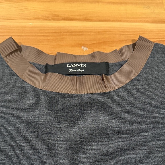 Lanvin Gray Sweater with Brown Ribbon Collar - Picture 2 of 8